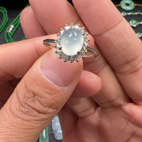 翡翠银S925镶嵌颈饰戒指