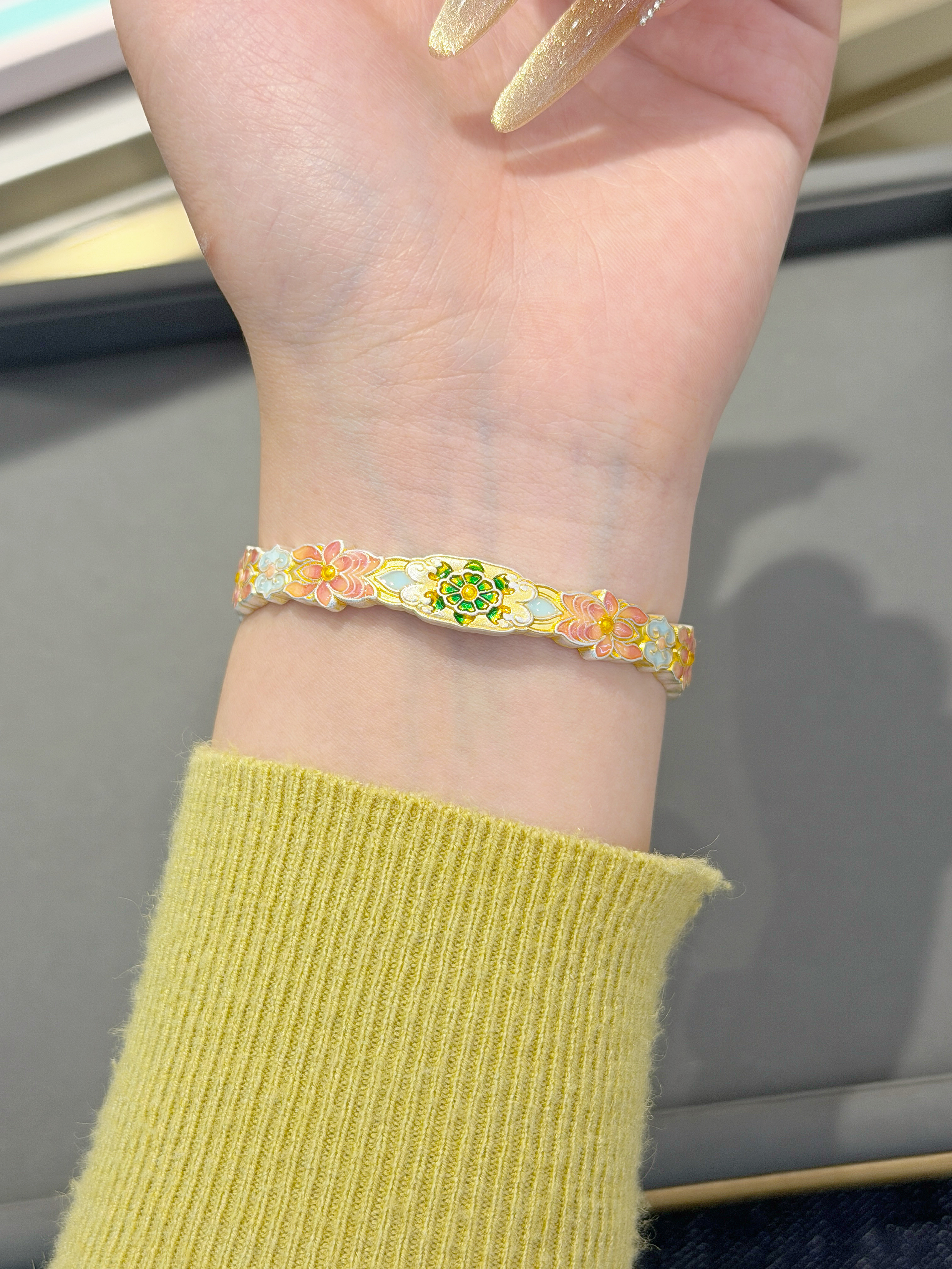 足银手镯 手工足银手镯彩色复古宫廷民族风女原创设计婉容手镯