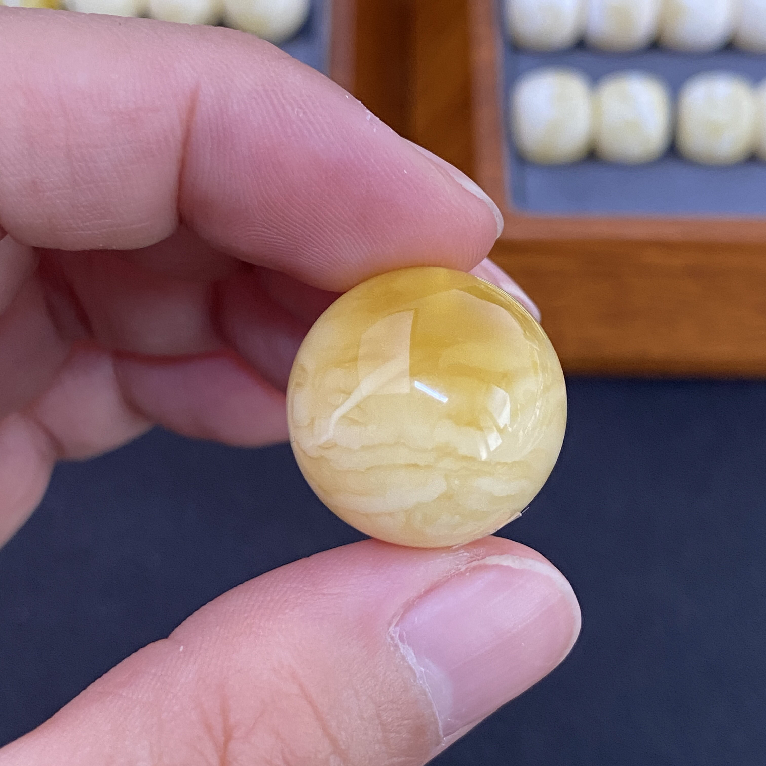 G216天然蜜蜡圆珠19.3mm金白溶洞锁骨珠猴头星月金刚文玩配饰单珠