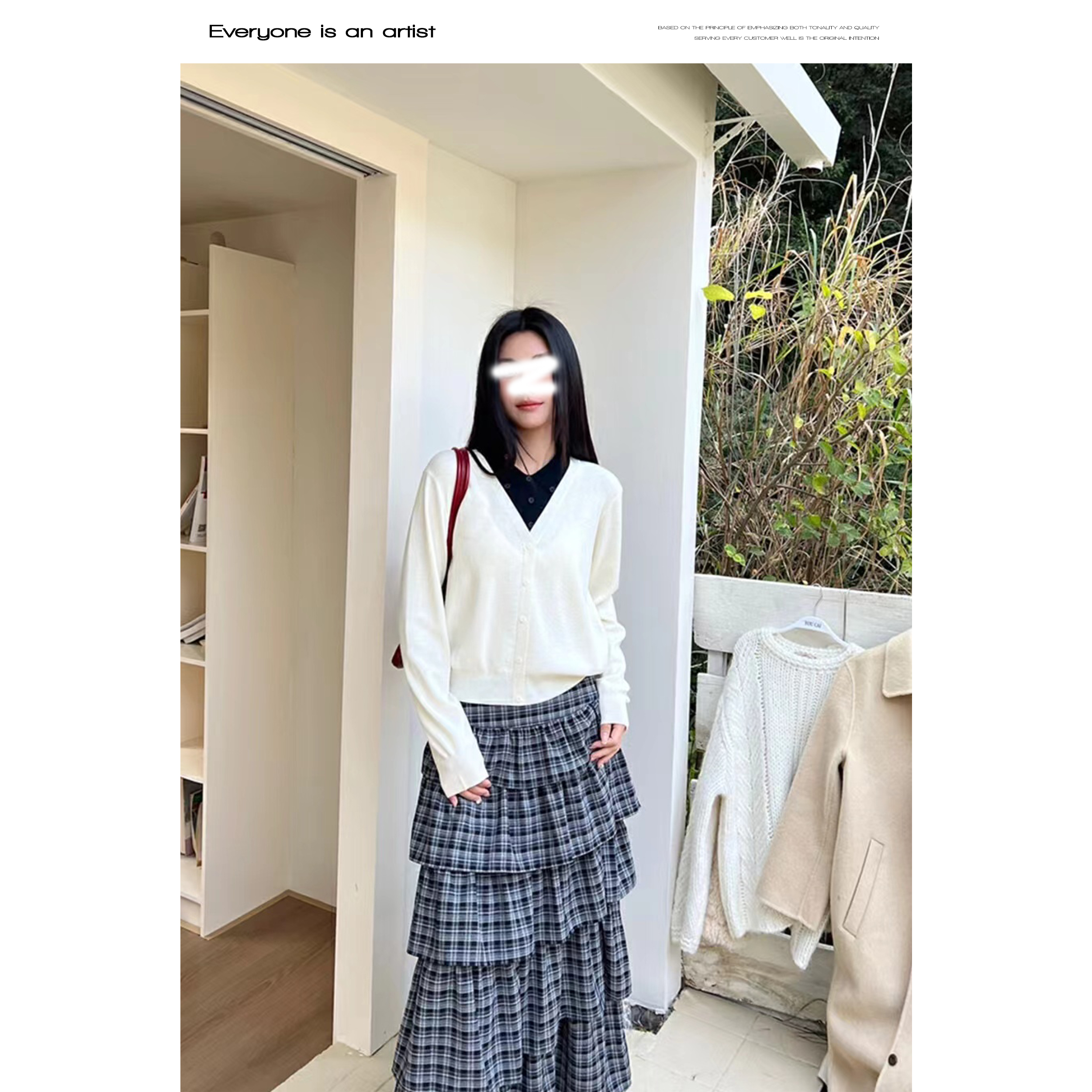 34489针织开衫拼色设计感上衣V领