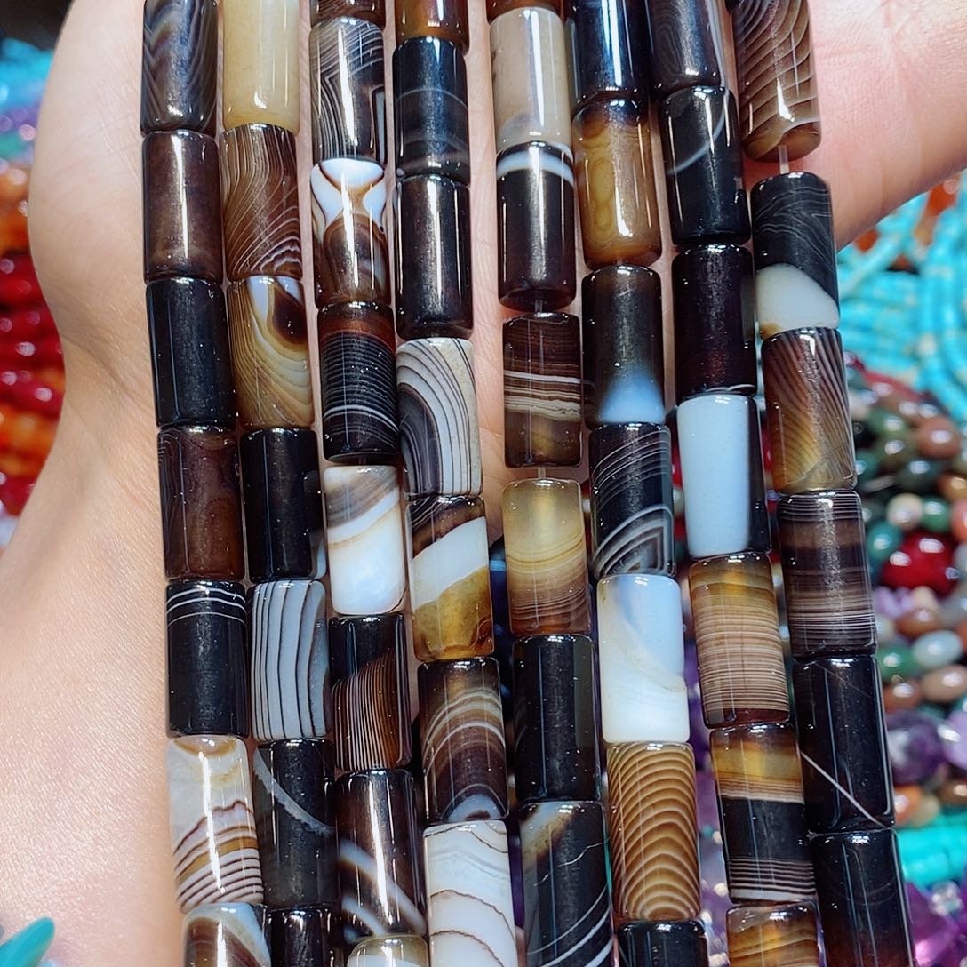 玛瑙/玉髓配珠黑咖玛瑙长管一条8✖️16mm