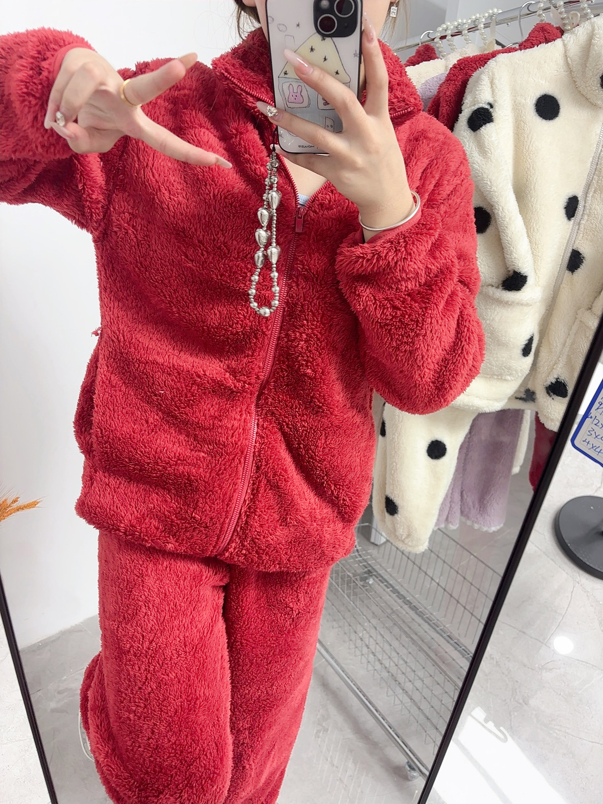 睡衣加绒皮筋常规立领家居服时尚厚款家居服套装女士毛绒加厚保暖
