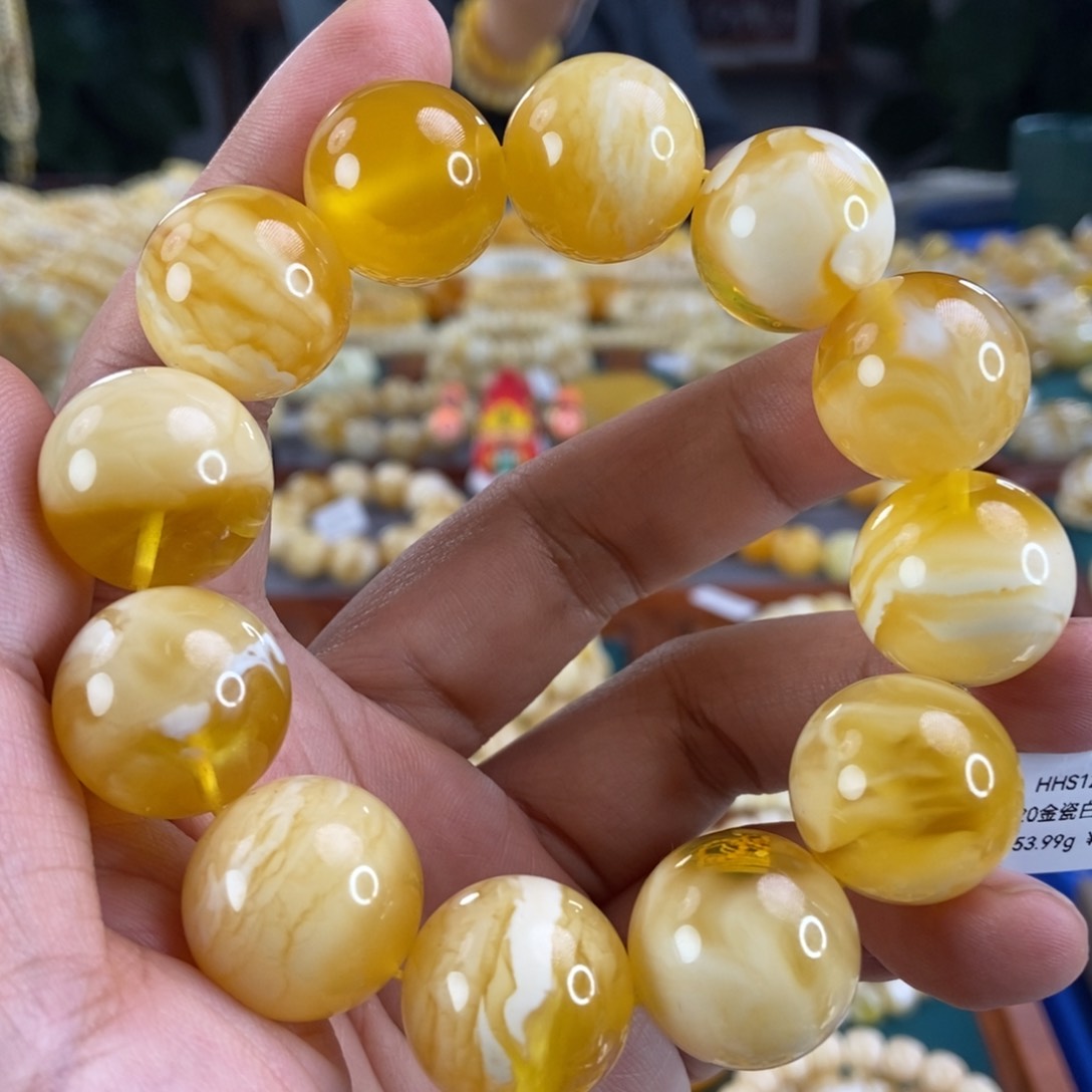 琥珀珠宝奇石未镶嵌20金白溶洞手串53.99