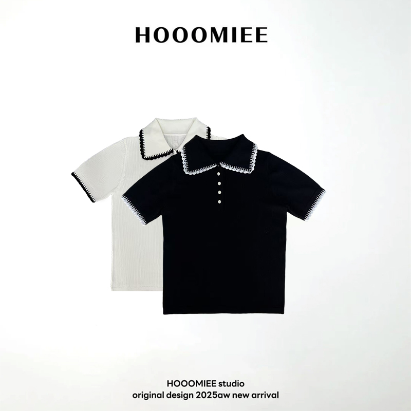 Hooomiee法式休闲撞色领细腻针织女士POLO衫YS25025