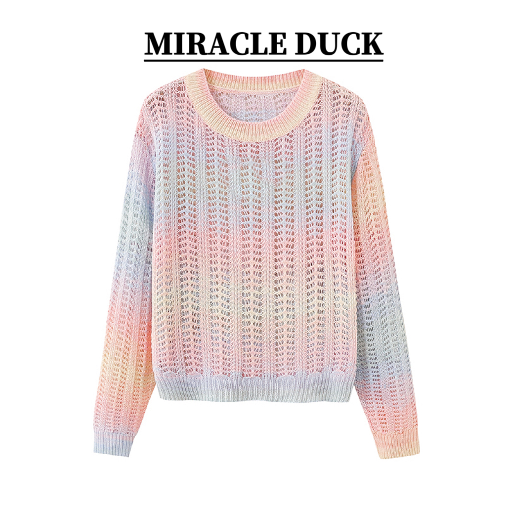 【NO退No换】秋季镂空彩虹时尚针织毛衣彩色短款女C1811