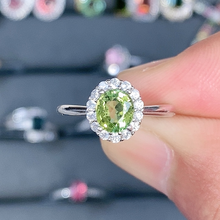 绿色碧玺戒指银S925镶嵌