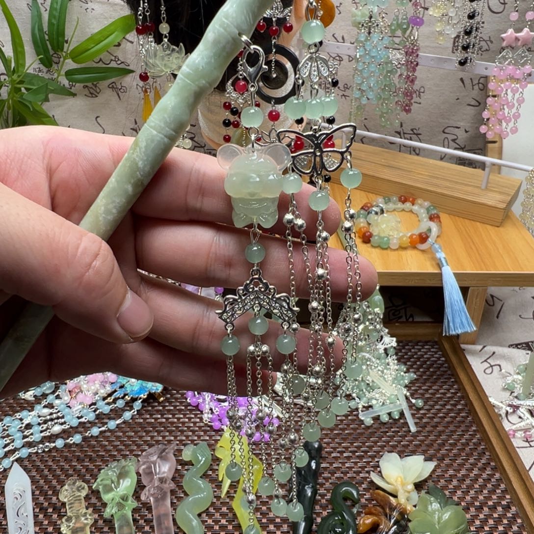 蛇纹石玉合金发饰