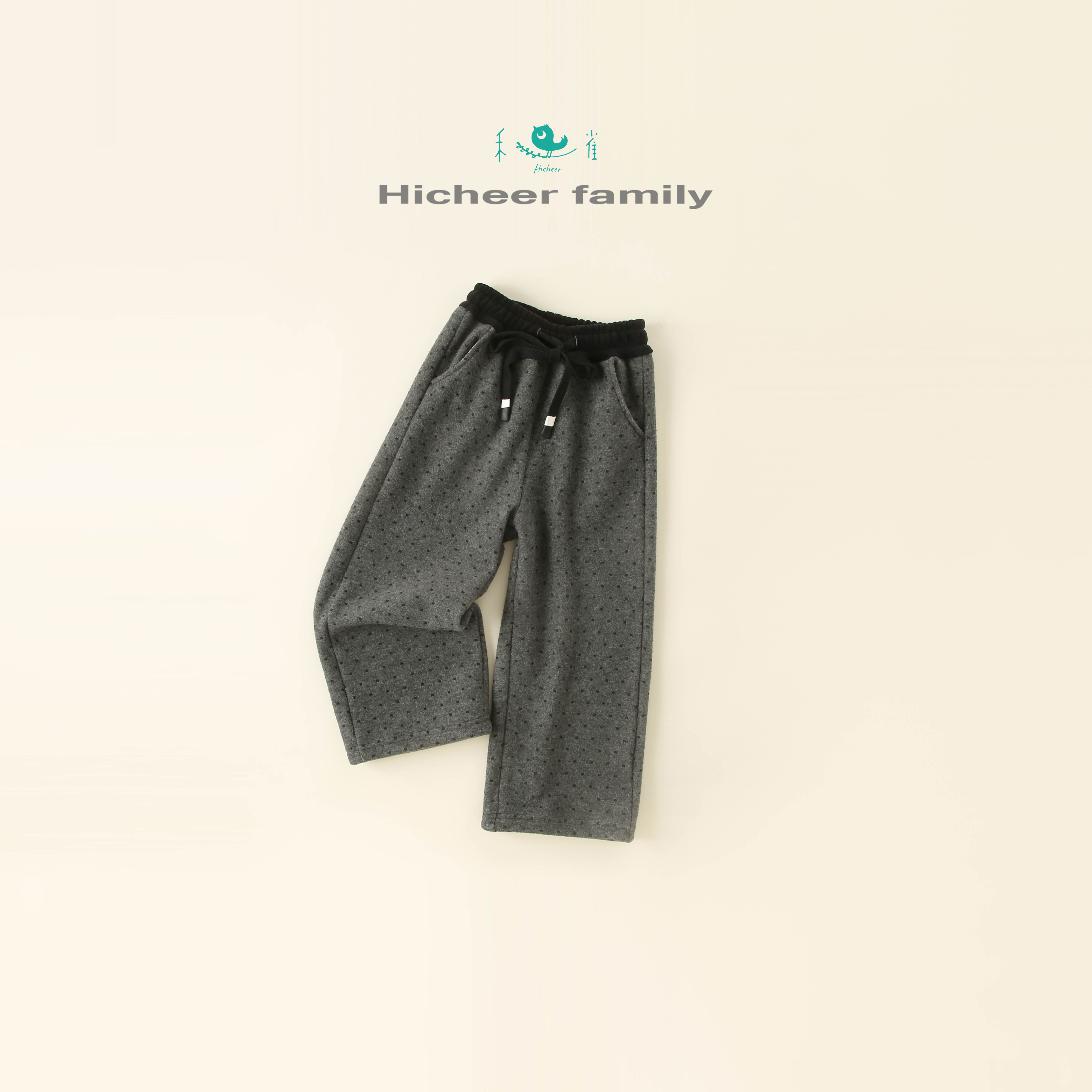 410844 【禾雀】加绒2025冬季新款点点儿童腰头拼色加绒休闲裤