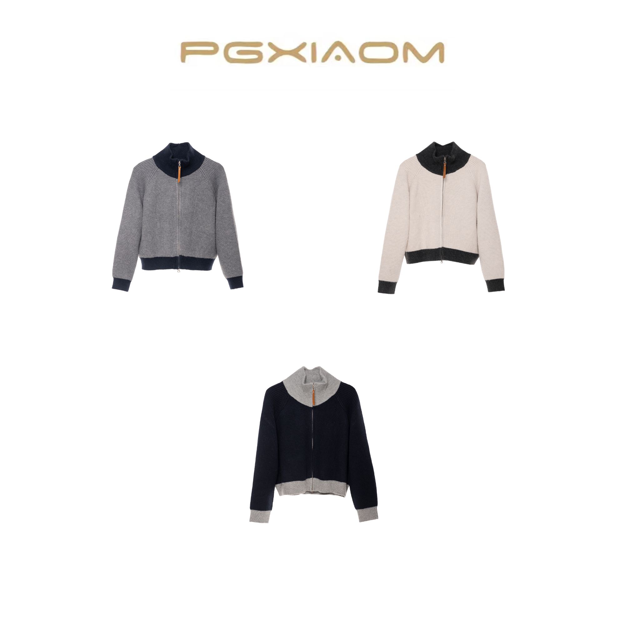 【PGXIAOM】润秀定制灰  花米 上青三色撞色立领毛衣MY9602     