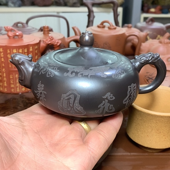 紫砂茶杯全手工制作原矿天青泥紫砂壶容量220