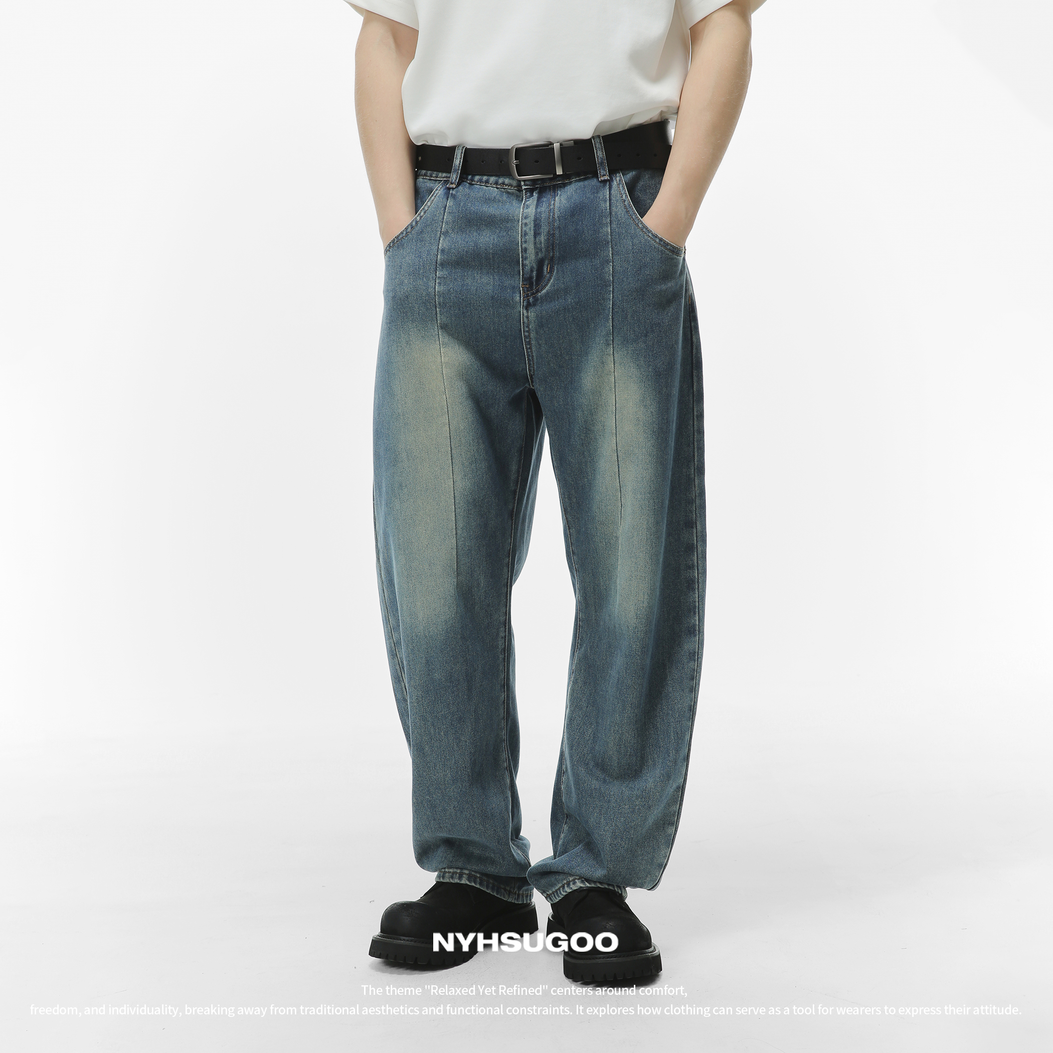 NYHSUGOO/南乙3460春夏新款炒盐固色牛仔裤男士解构棉质无弹长裤