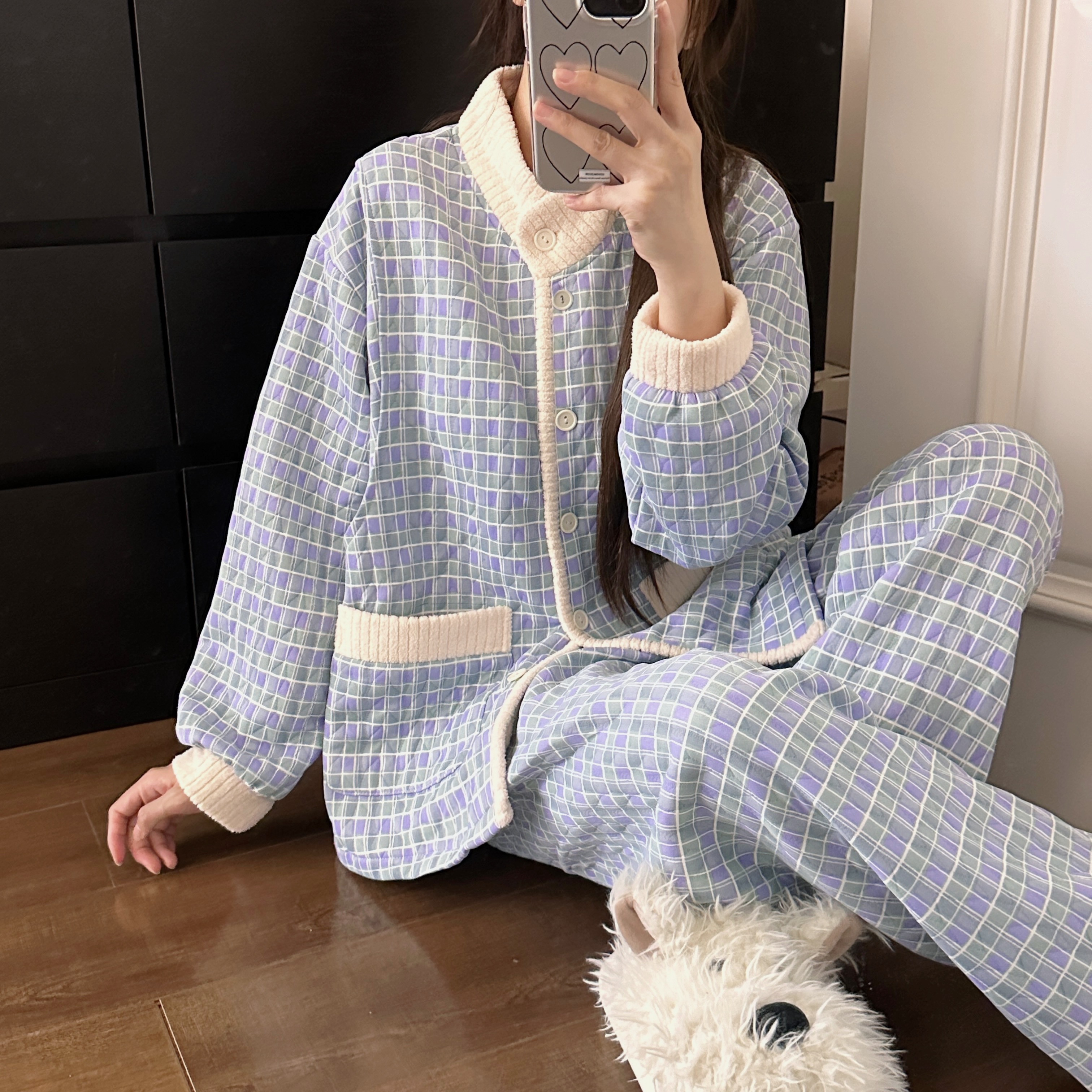 秋冬季加厚【带胸垫】纯棉空气棉保暖月子服产后哺乳孕妇睡衣套装