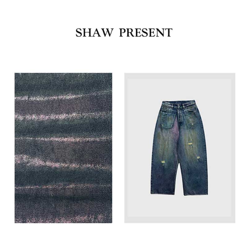 Amor水光裤*土耳其进口牛仔炫彩色感做旧破洞宽松牛仔裤FF-900153