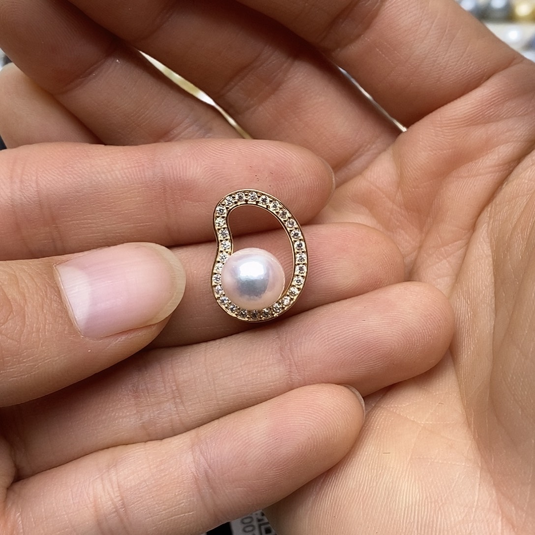 银S925镶嵌海水珍珠吊坠(不含链)