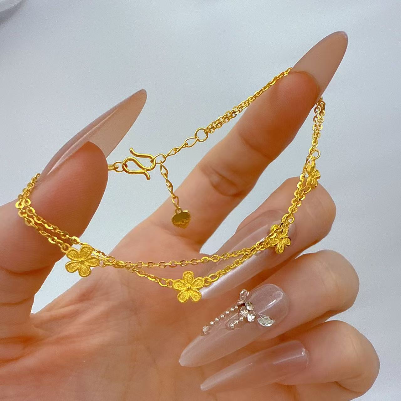 【禧丰金】足金999 双链小花黄金手链