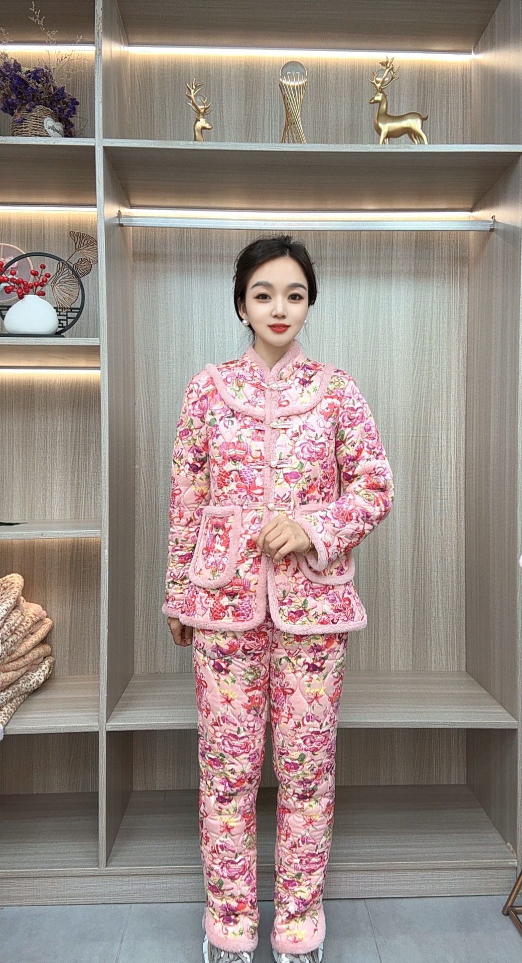 锦鲤2025新款冬季棉外套棉裤两件套时尚民族风女士加厚保暖套装