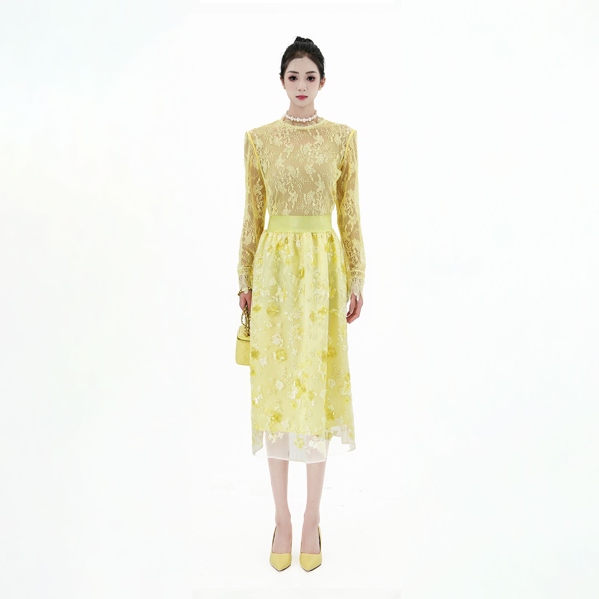 XIANPIN/鲜品【yellow】绣花大A裙连衣裙