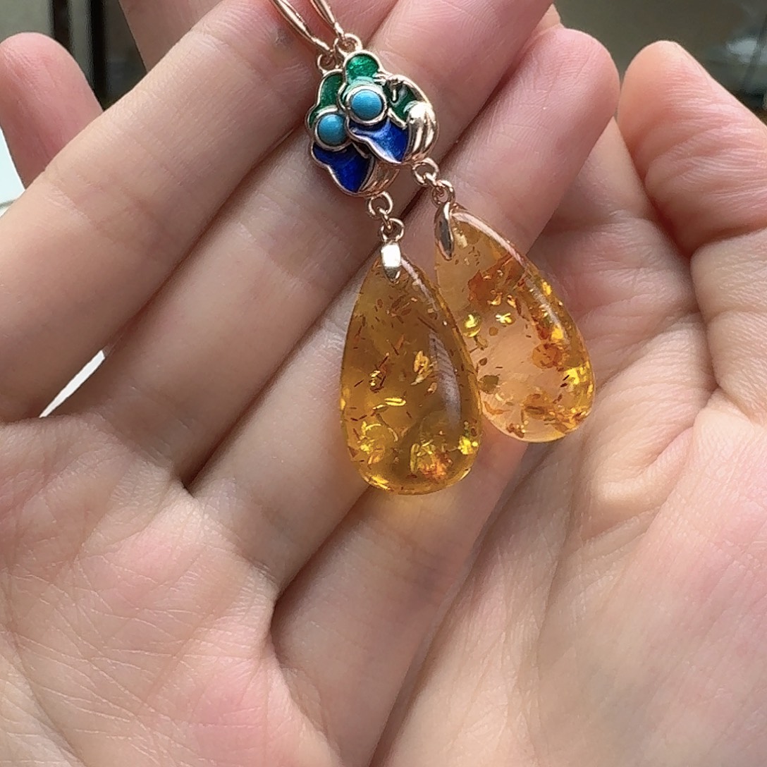 琥珀未镶嵌耳饰耳坠