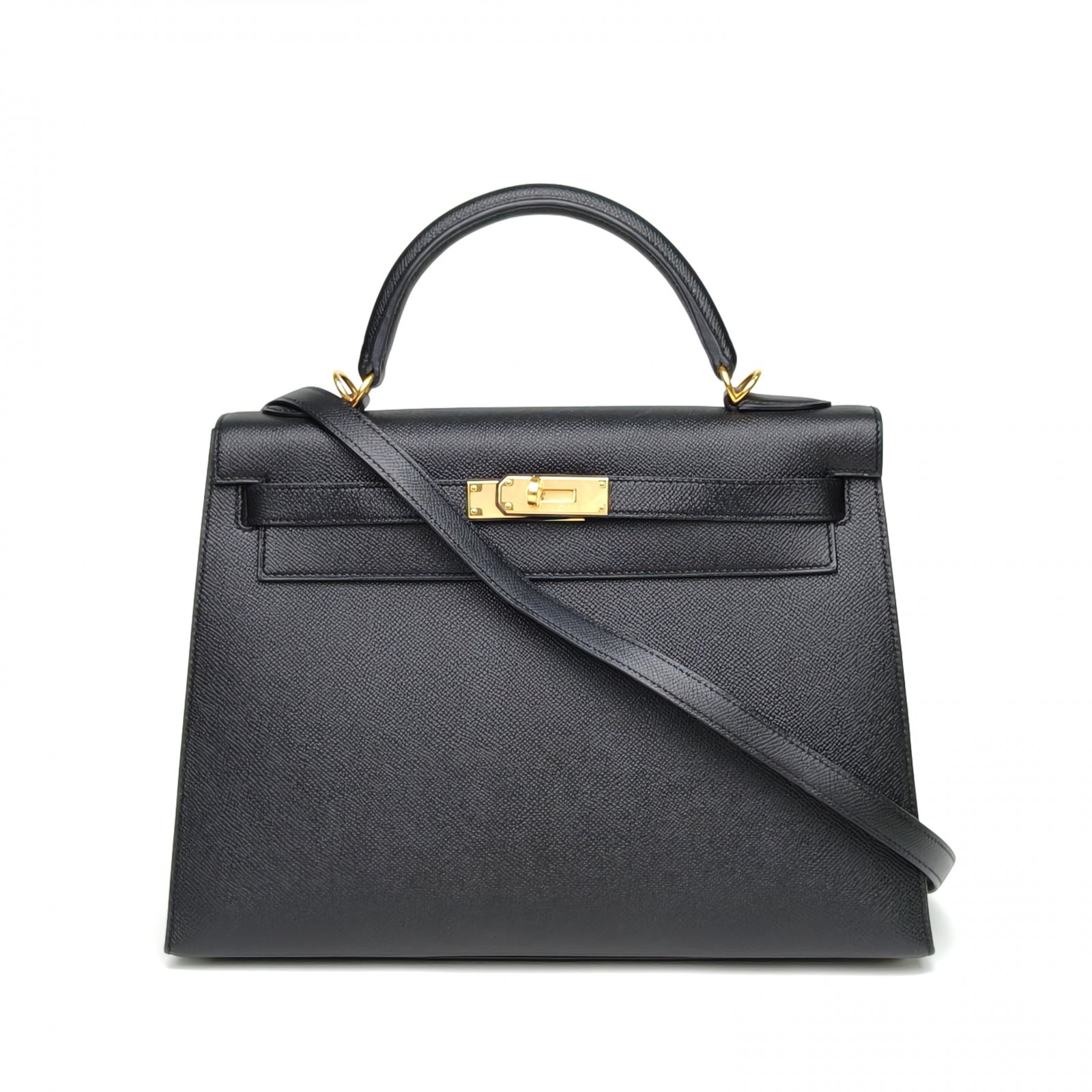 95新 Hermes/爱马仕 【黑黑】Kelly 32 89黑色 Epsom皮 X刻 手提包