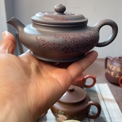 紫砂茶壶原矿天青，虚扁，200 C C