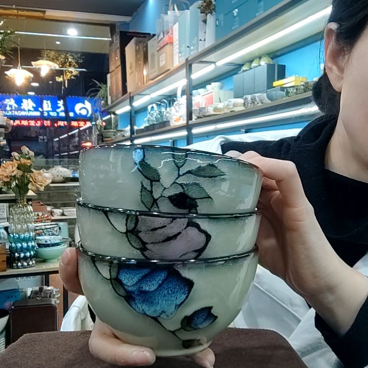 瓷片小可陶瓷高温釉下彩一组三只