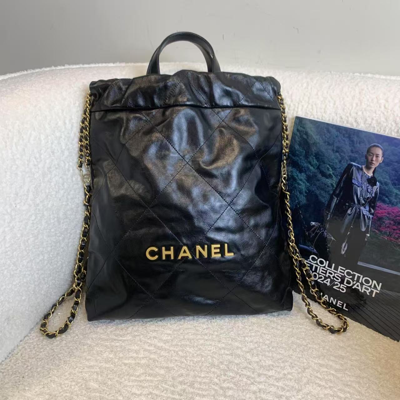 99新 Chanel/香奈儿 壹臻/23P黑金22bag双肩包小号 52775446