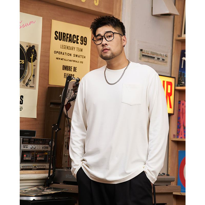 【纯色内搭】森老板大码男装冬装休闲保暖加大加宽圆领长袖T恤男款