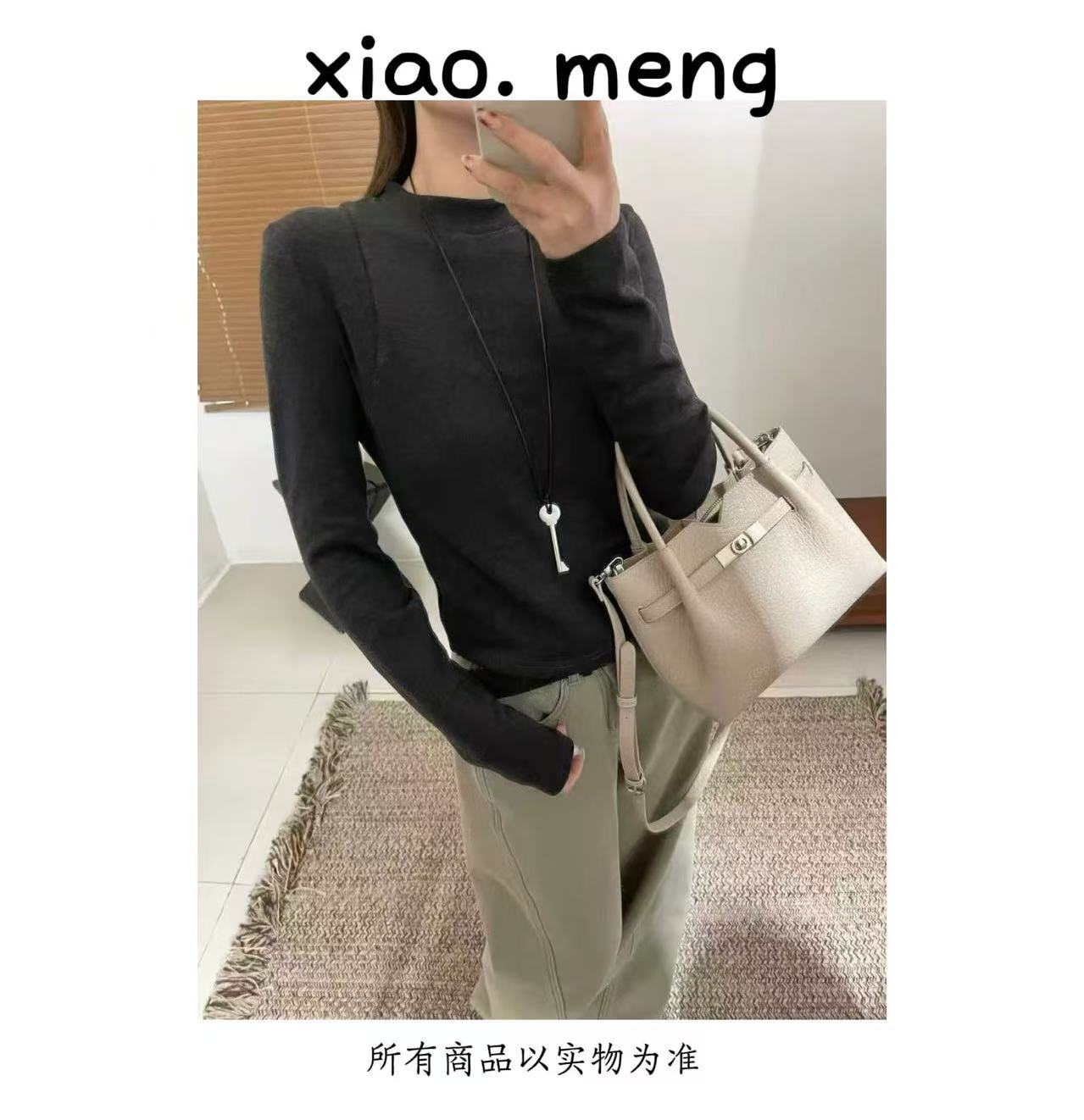 设计感圆领弧形下摆磨毛加绒长袖T（823）