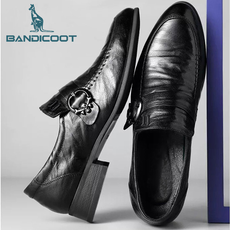 BANDICOOT休闲皮鞋男士真皮软底简约商务英伦风套脚一脚蹬韩版潮