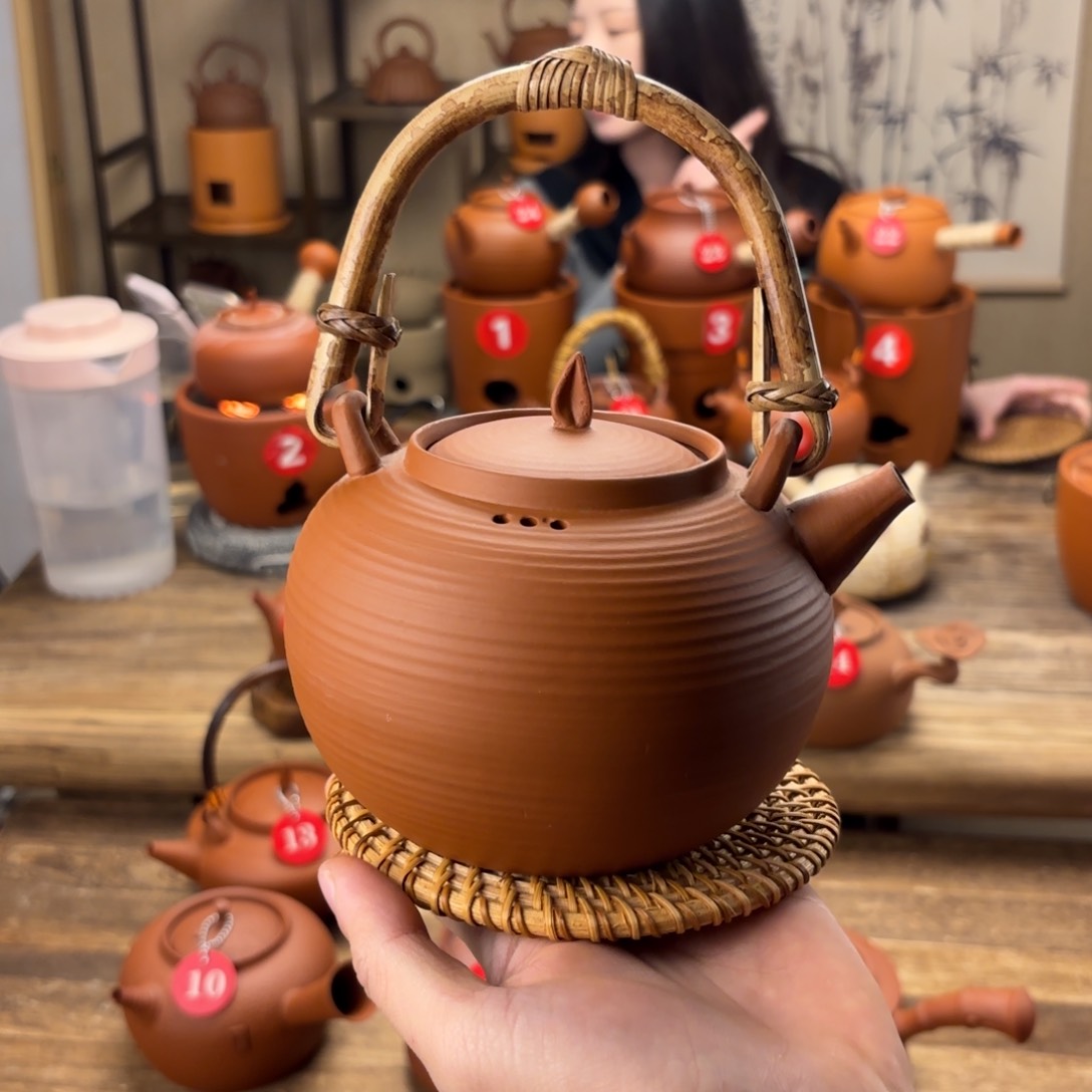 煮水煮茶甘甜 潮州砂铫壶 搭藤垫