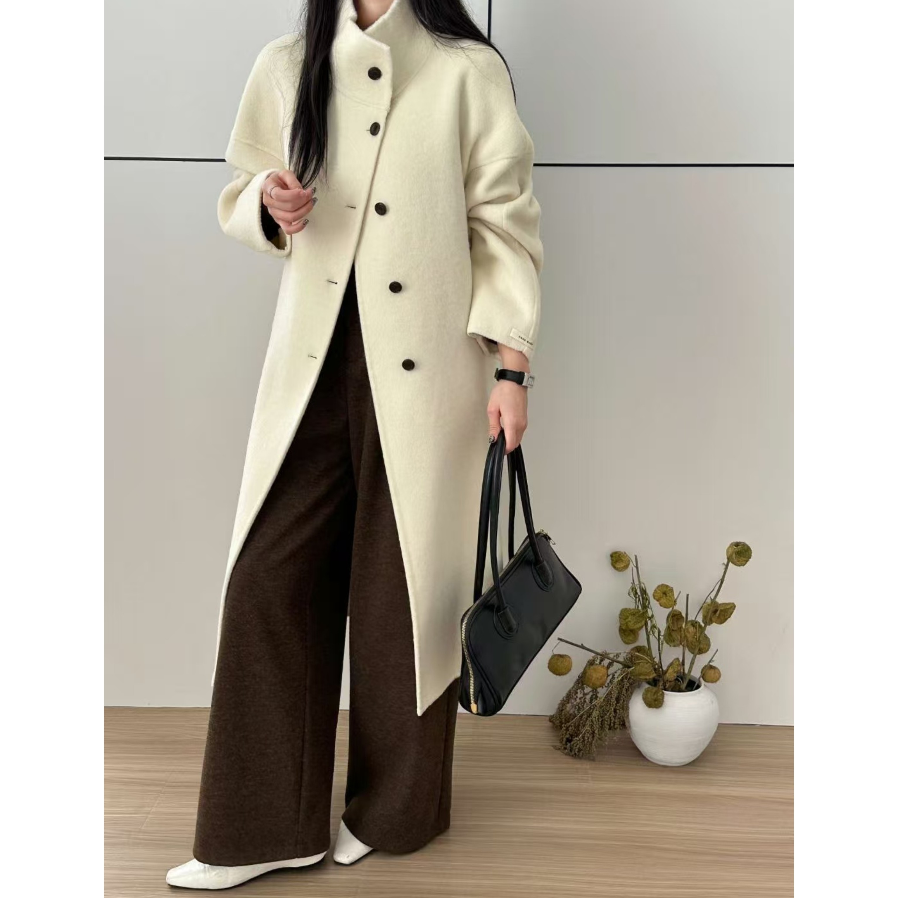 WYK S胸114长106宽松大版单排扣高级感毛呢外套极简穿搭 5146