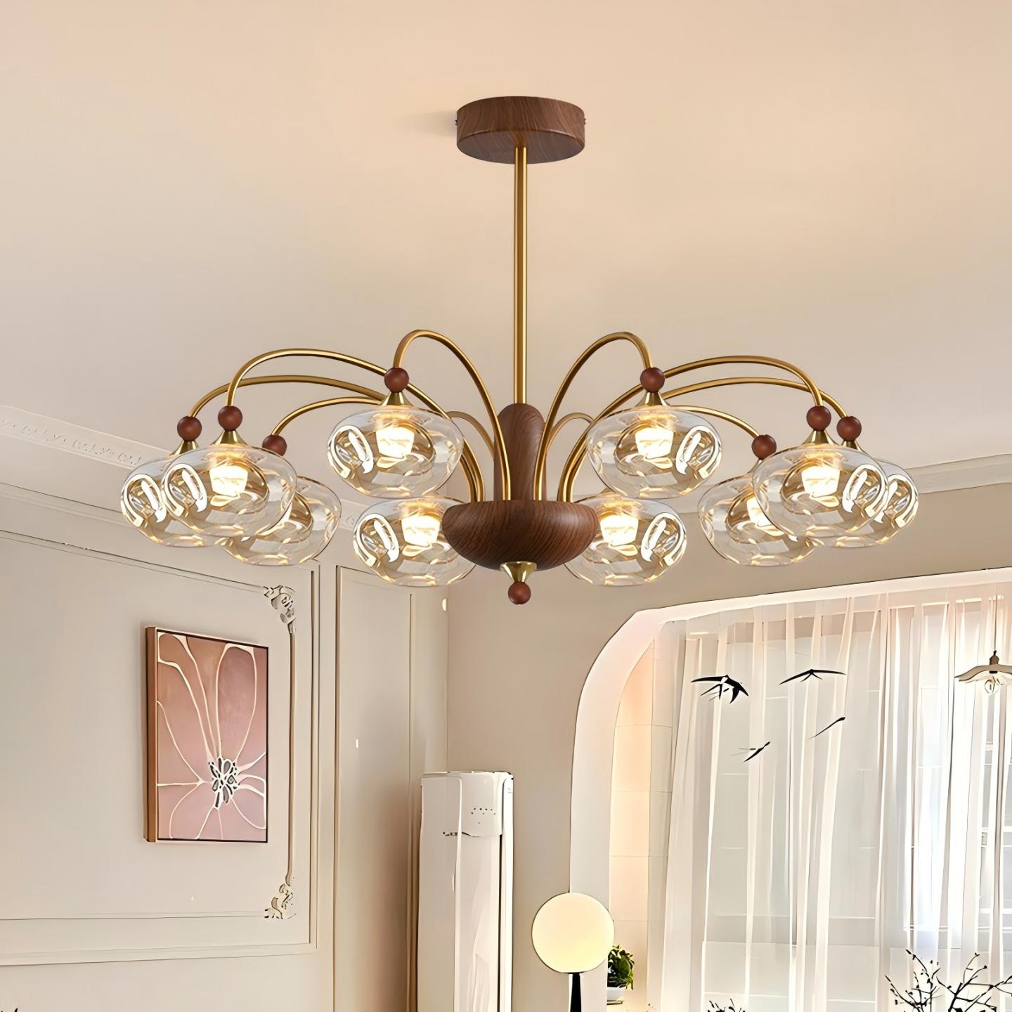 中古风客厅吊灯胡桃木美式复古玻璃大气家用艺术高级感大厅吊灯