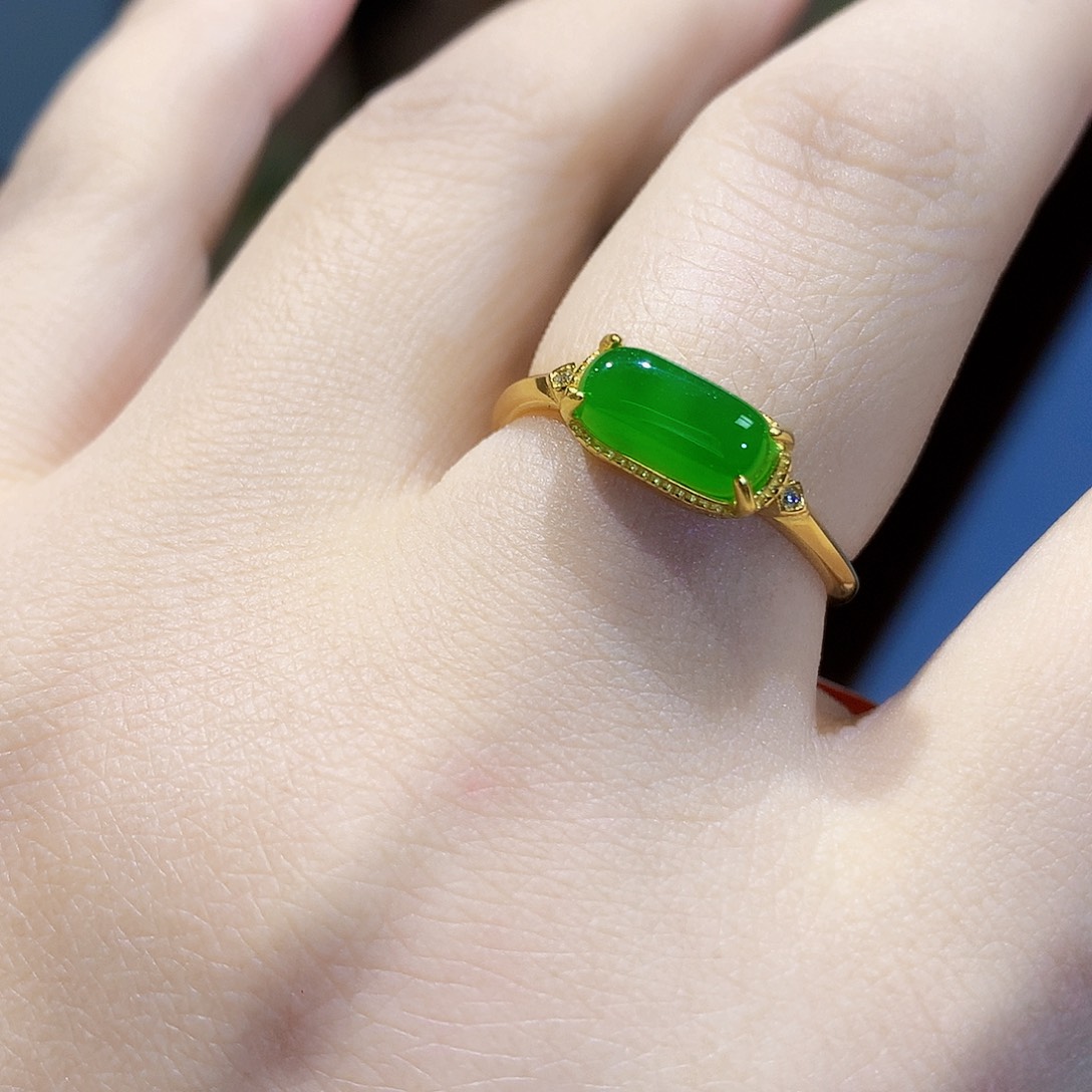 和田玉（碧玉）戒指银S925镀金镶嵌