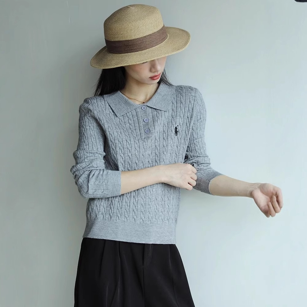 刺绣秋冬套头韩版时尚针织衫POLO打底衫套衫毛衣长袖气质上衣百搭