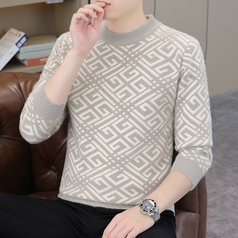 【高品质】2025秋冬季休闲水晶绒时尚毛衣潮流男士半高领针织衫9622