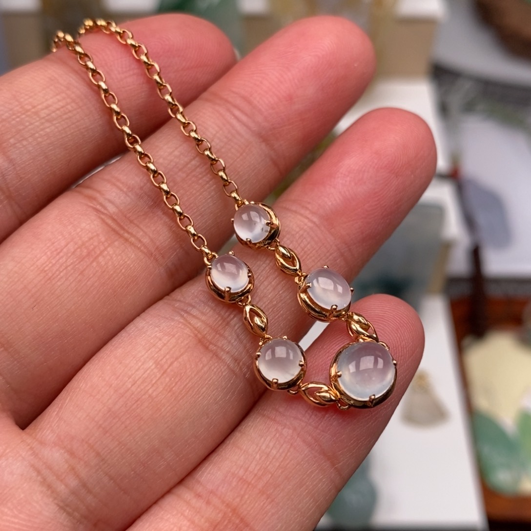 翡翠颈饰18K金镶嵌缅甸天然翡翠金镶冰蛋手链