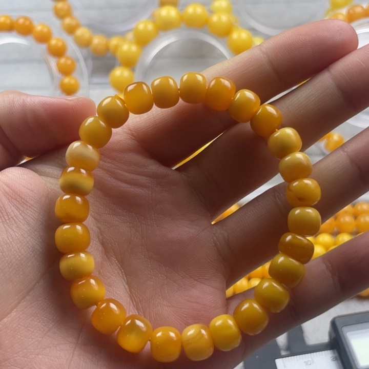 蜜蜡裸石未镶嵌天然原矿蜜蜡老型手串8*7mm尺寸妖花款
