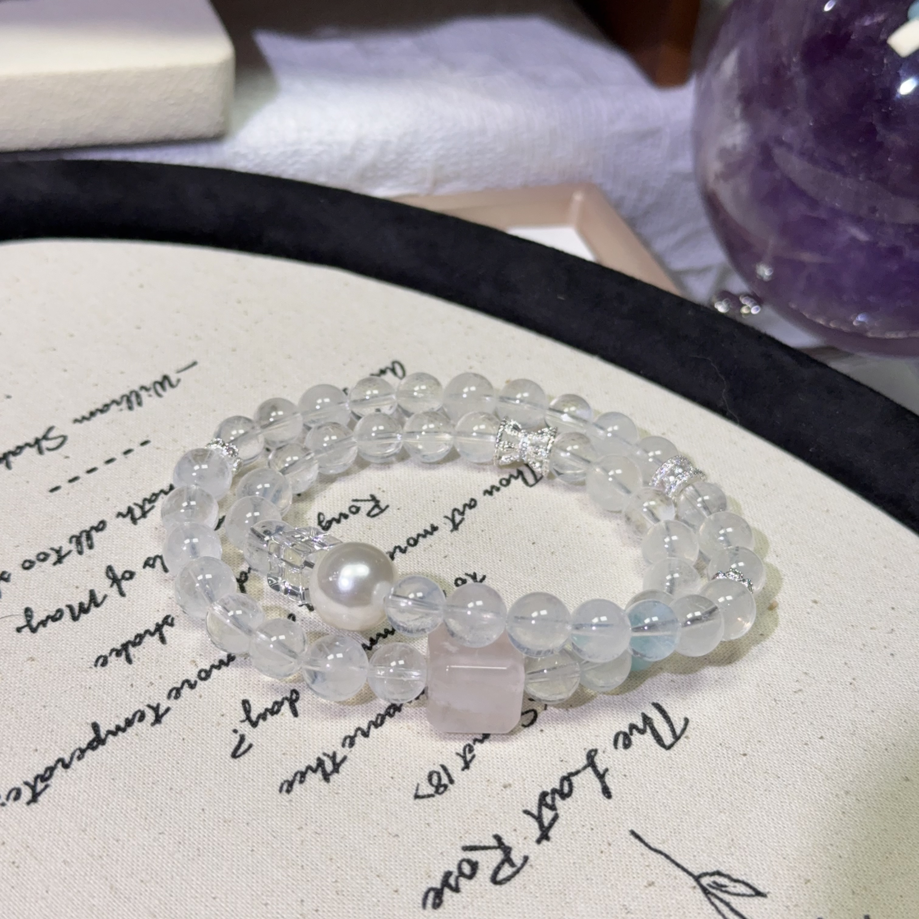 蓝针幽灵雪花方糖双圈 天然水晶过百带证书 手围默认13-17