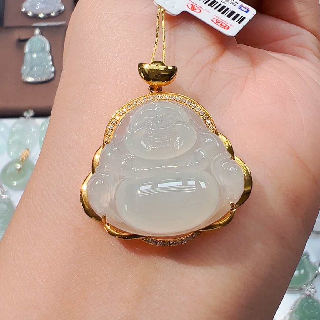 翡翠18K金镶嵌吊坠(不含链)佛公