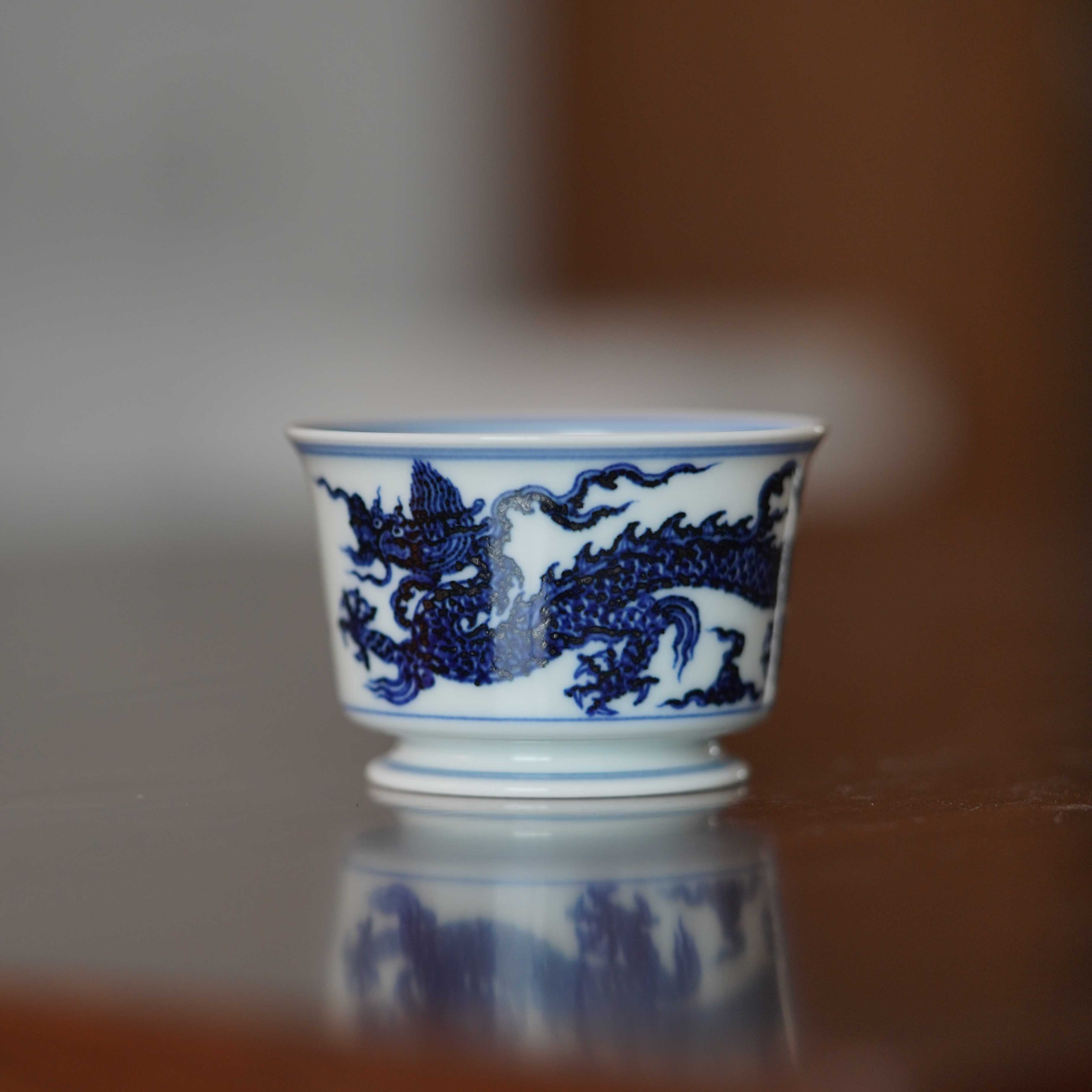瓷器侦探社【松风馆藏】青花五爪龙纹直口杯仿古主人杯纯手工手绘