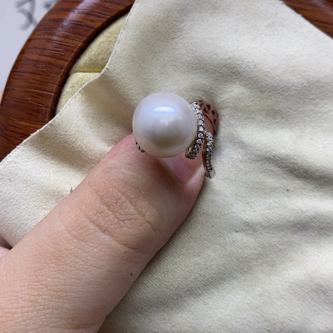 银S925镶嵌戒指淡水珍珠