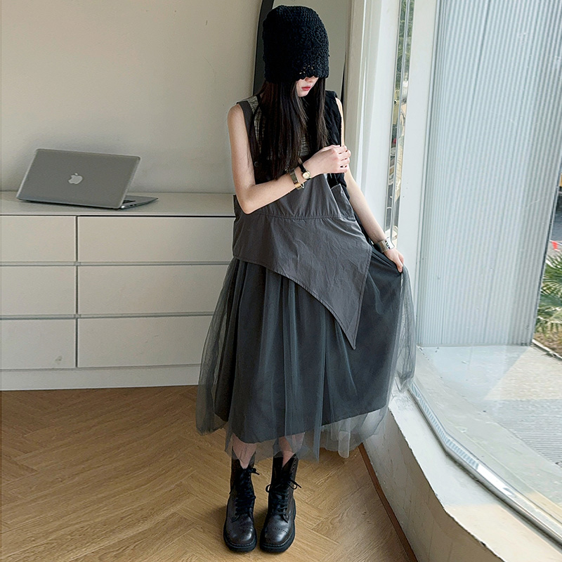 【白弟Maila】女童韩系工装背带纱裙夏季洋气背心拼接背带裙套装