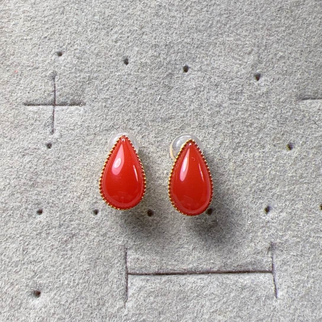 南红玛瑙耳钉18K金镶嵌