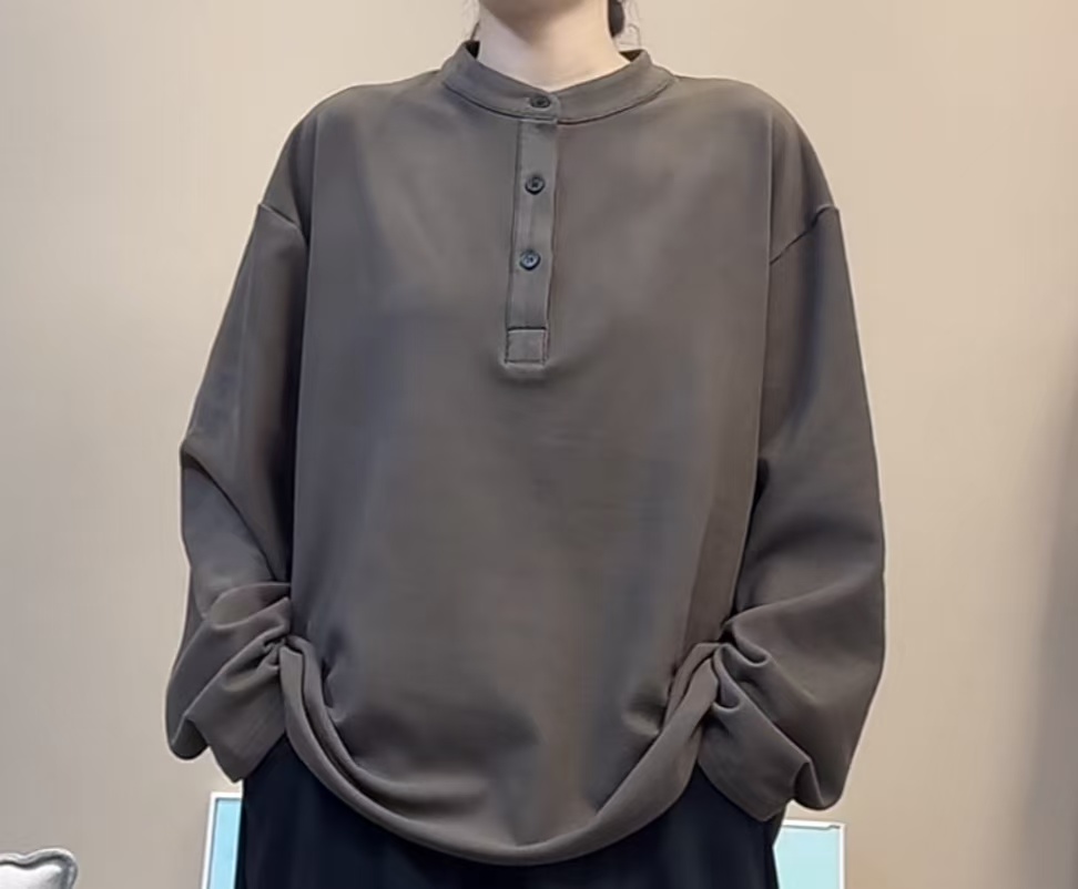 双面绒半开扣打底上衣女宽松