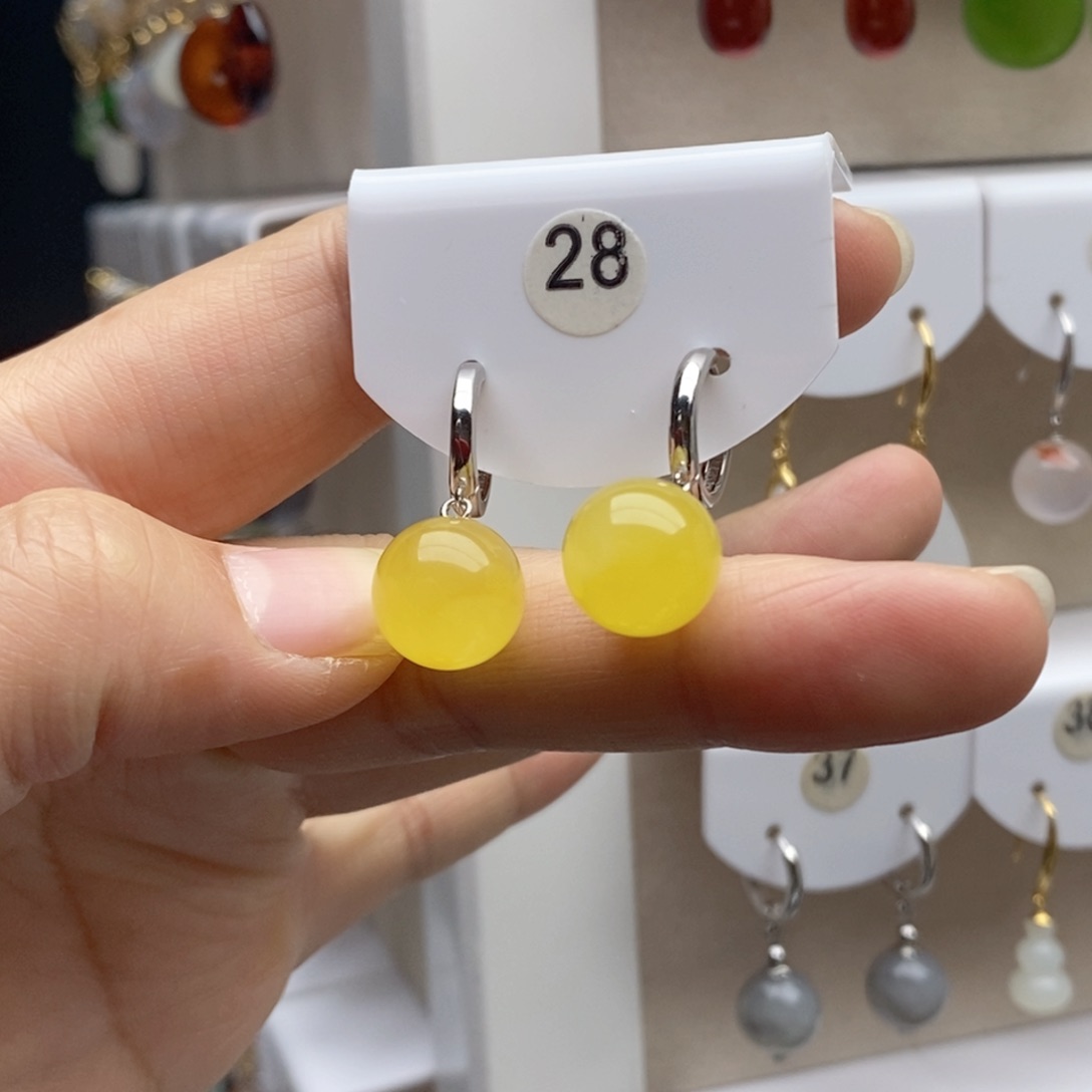 蜜蜡银S925镶嵌耳饰