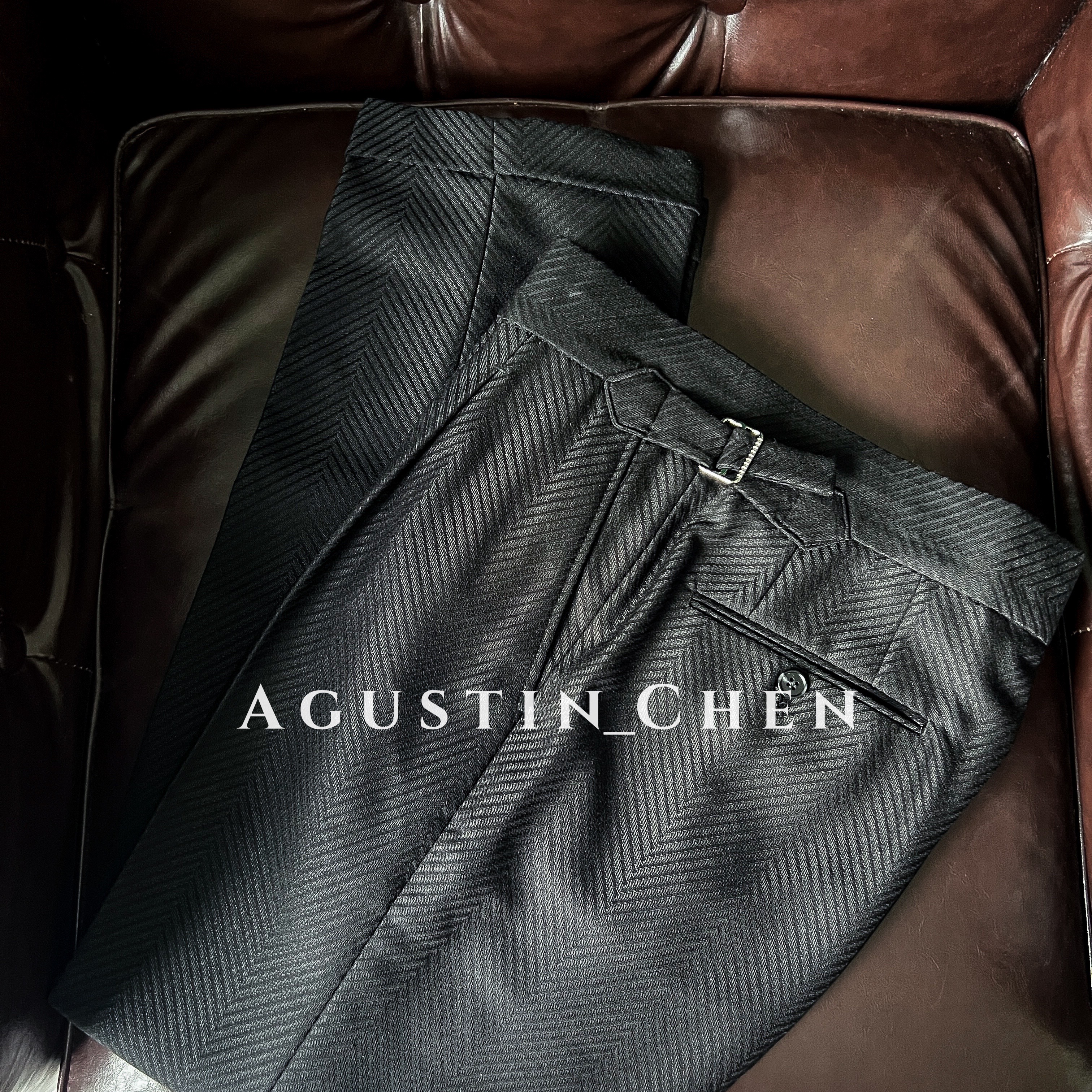 Agustin_Chen 意式那不勒斯高腰【人字纹】男士修身免烫老钱西裤