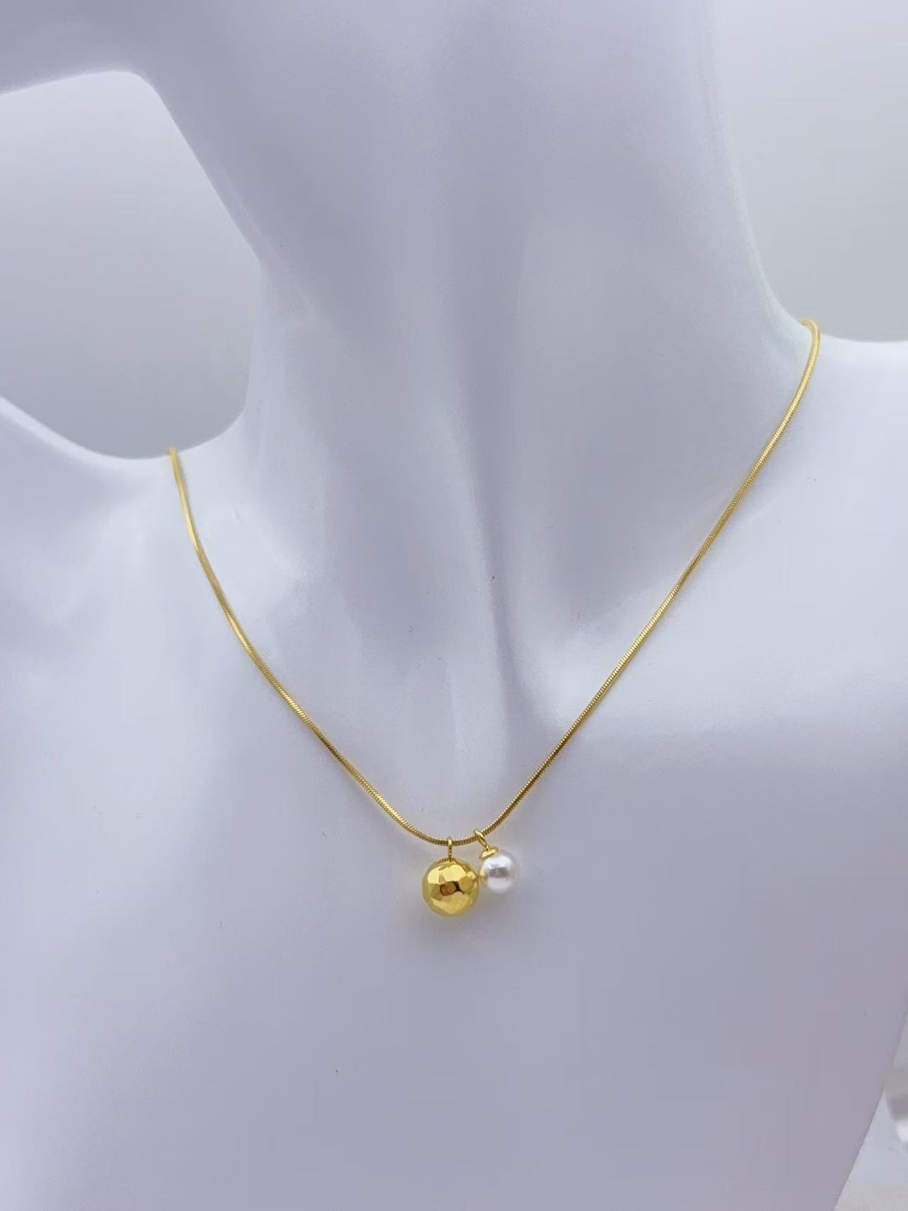 钛钢项链 【Kiss娜】钛钢3864时尚简约蹦迪珠贝珠项链