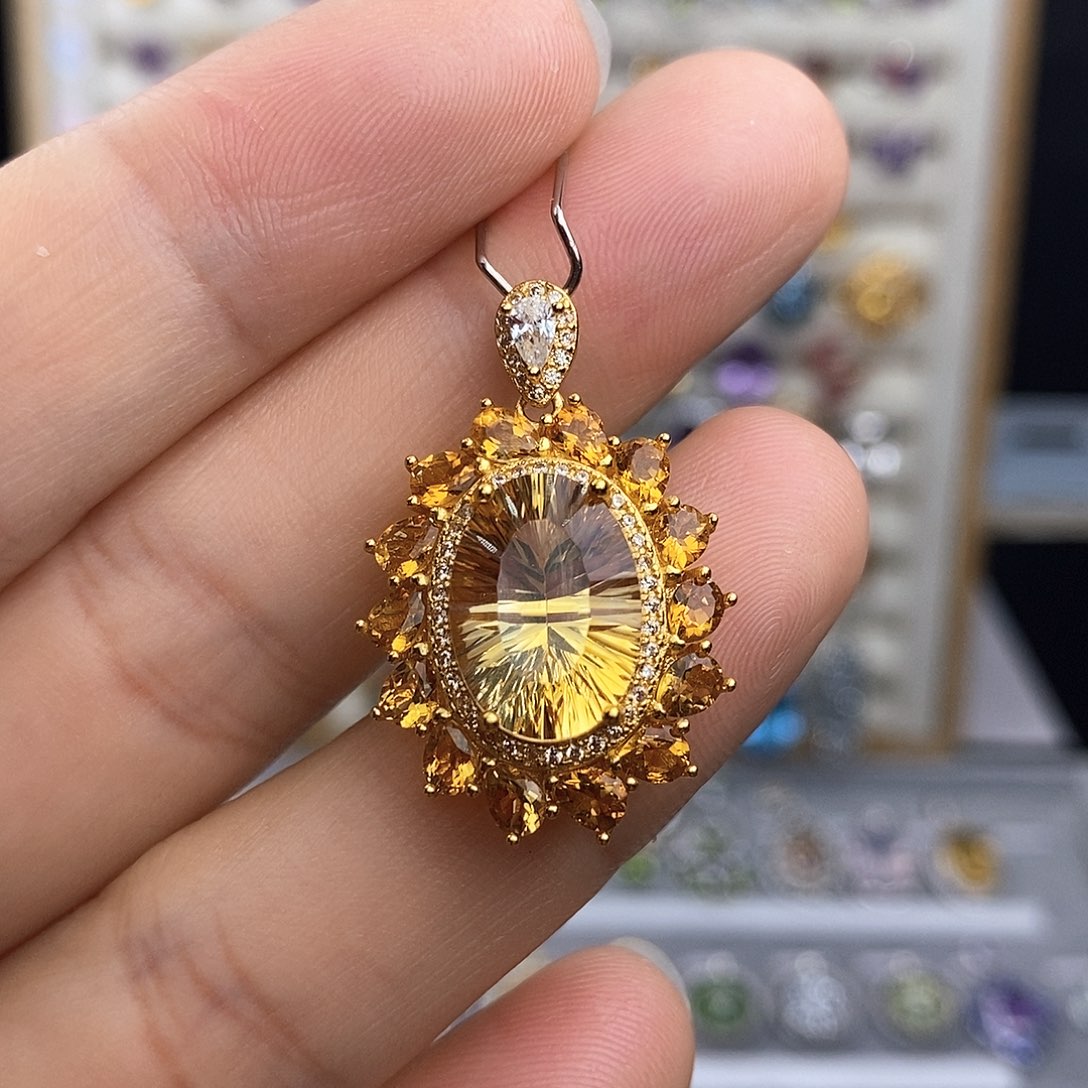 吊坠(不含链)银S925镶嵌黄晶一物一证