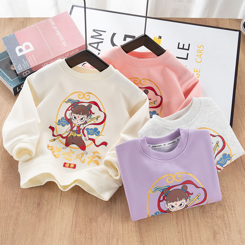 哪吒卡通常规女个性中性套头春秋卫衣男童圆领上衣长袖