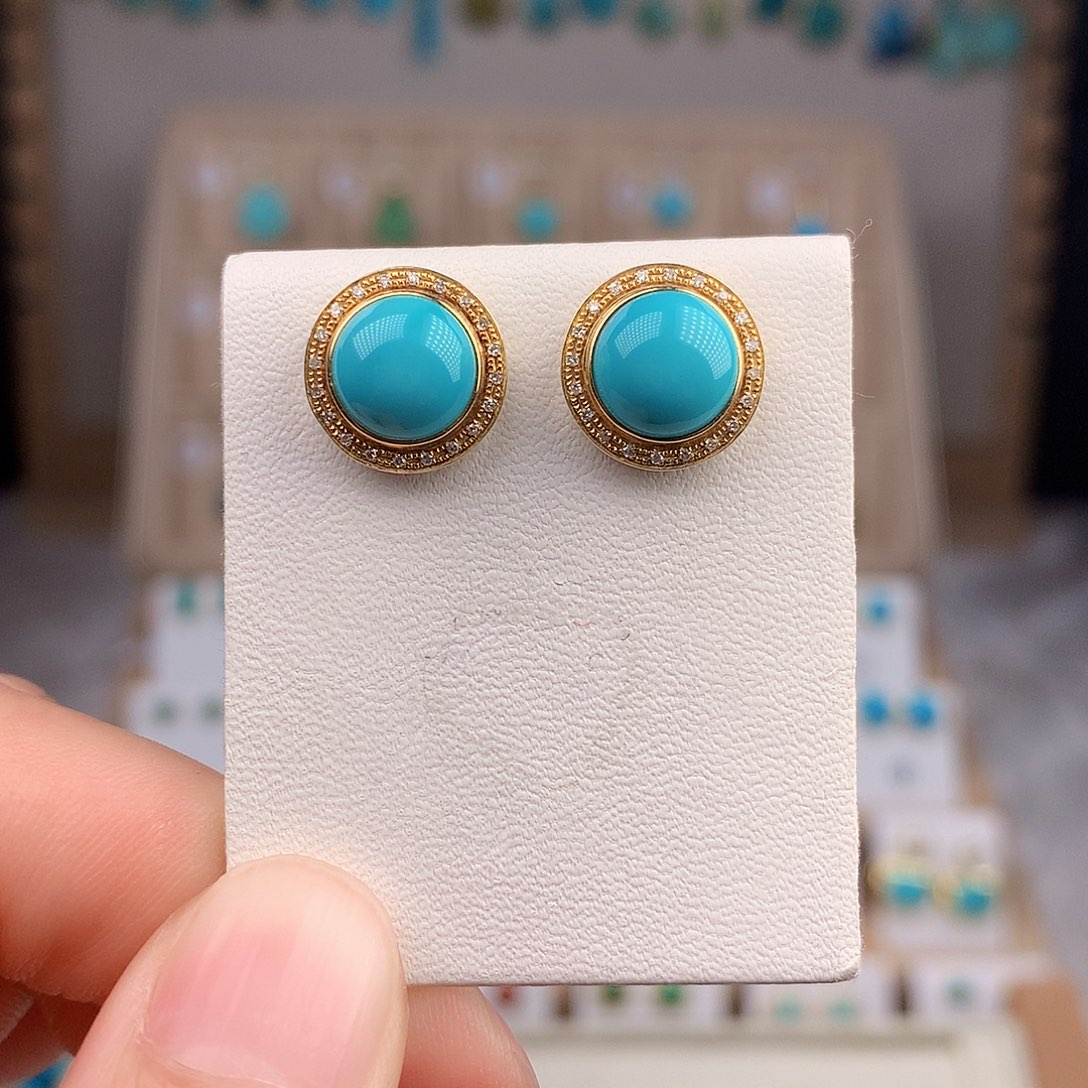 绿松石耳饰18K金镶嵌